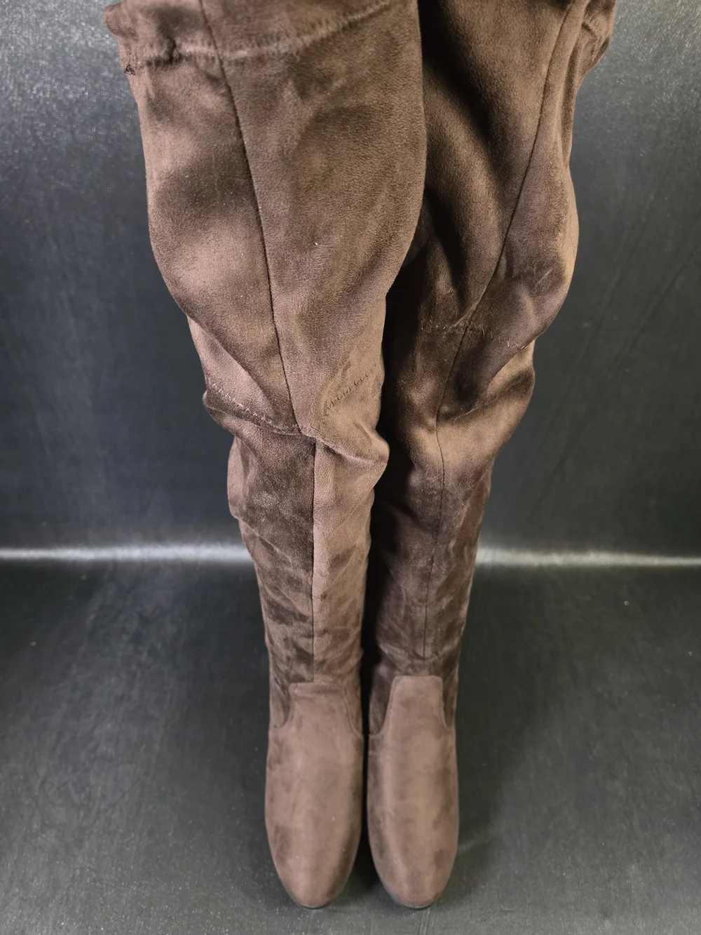 Womens Brown Over The Knee Boots Size 9 Block Heel Tie Back Stretch Thigh High
